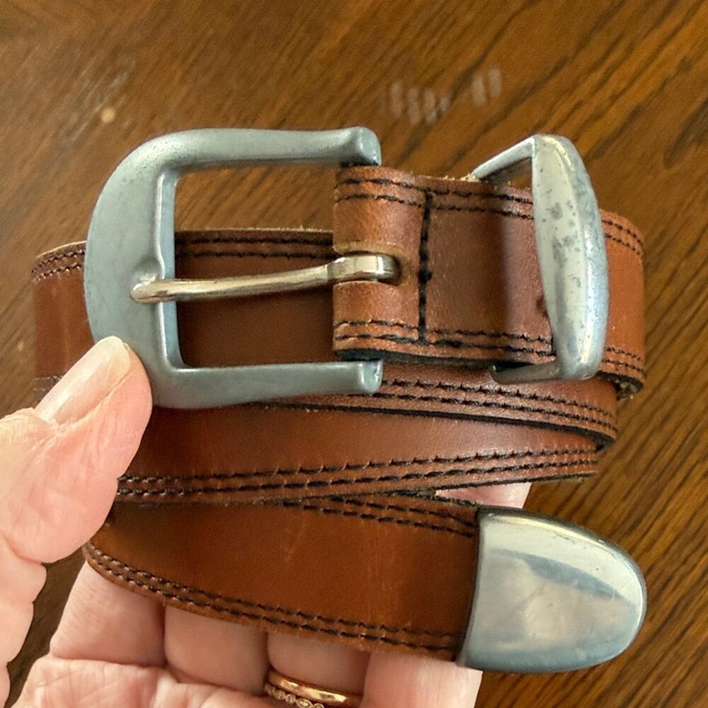 Levi’s Vintage Full Grain Cowhide Belt USA Brown Silver Med